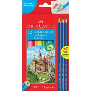 Lápis de Cor Sextavado 12 Cores +3 Eco Lápis Faber Castell